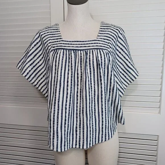 Madewell Butterfly‎ Top Womens Sz Small Isley Stripe Black White Square Neck - Picture 2 of 13